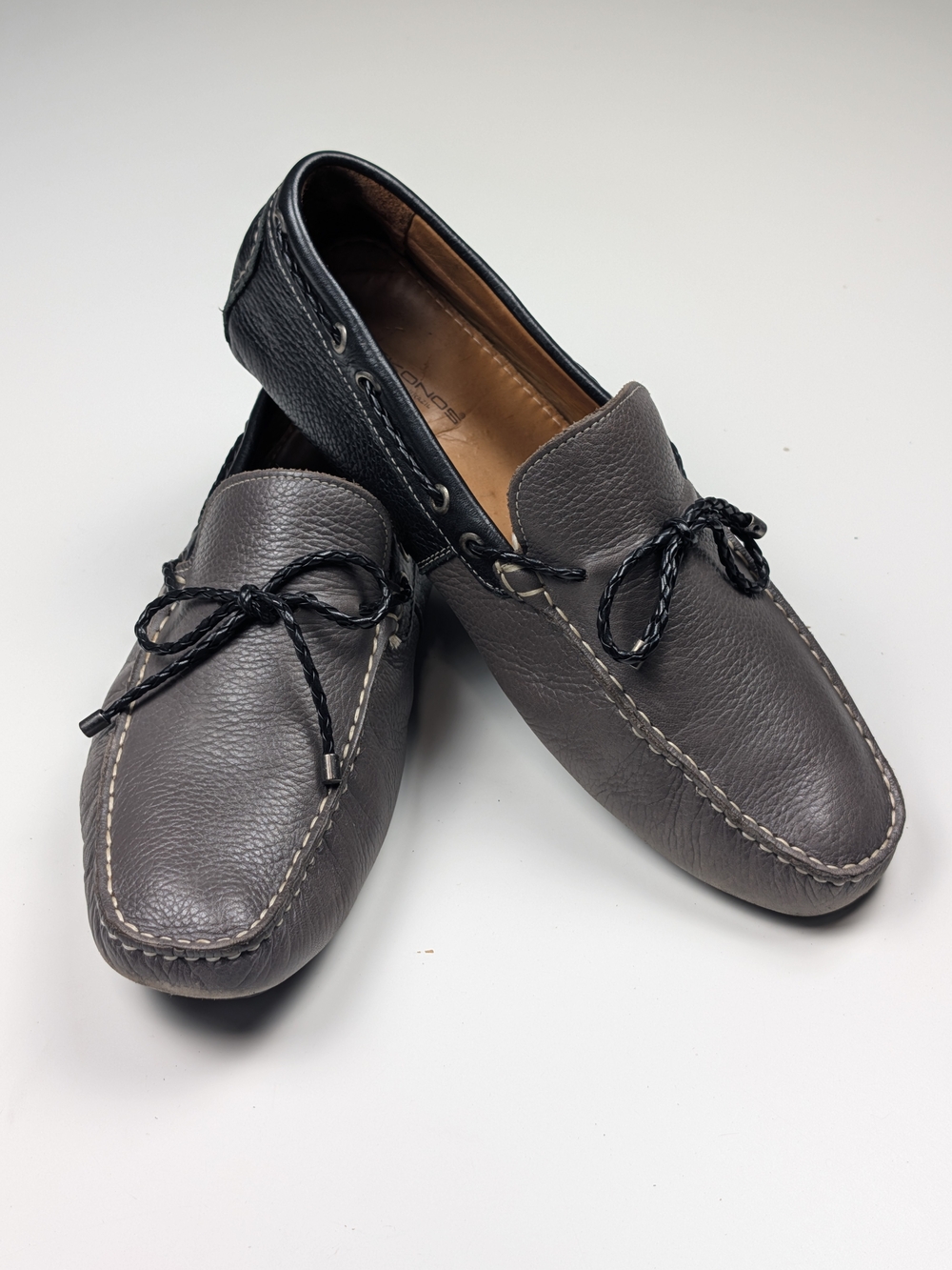 Mikekonos Mens Two Tone Leather Driving Moccasin Loafers Grey Black Size 10 M